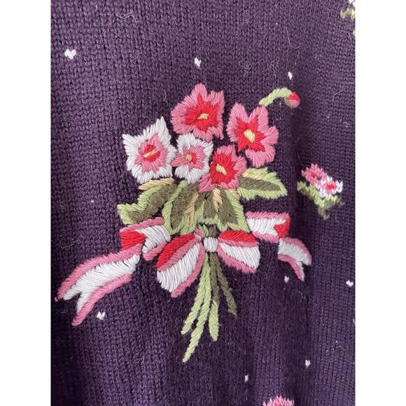 Vintage Herman Geist Hand Embroidered Wool Blend Floral Sweater Padded Size LG - Picture 2 of 10